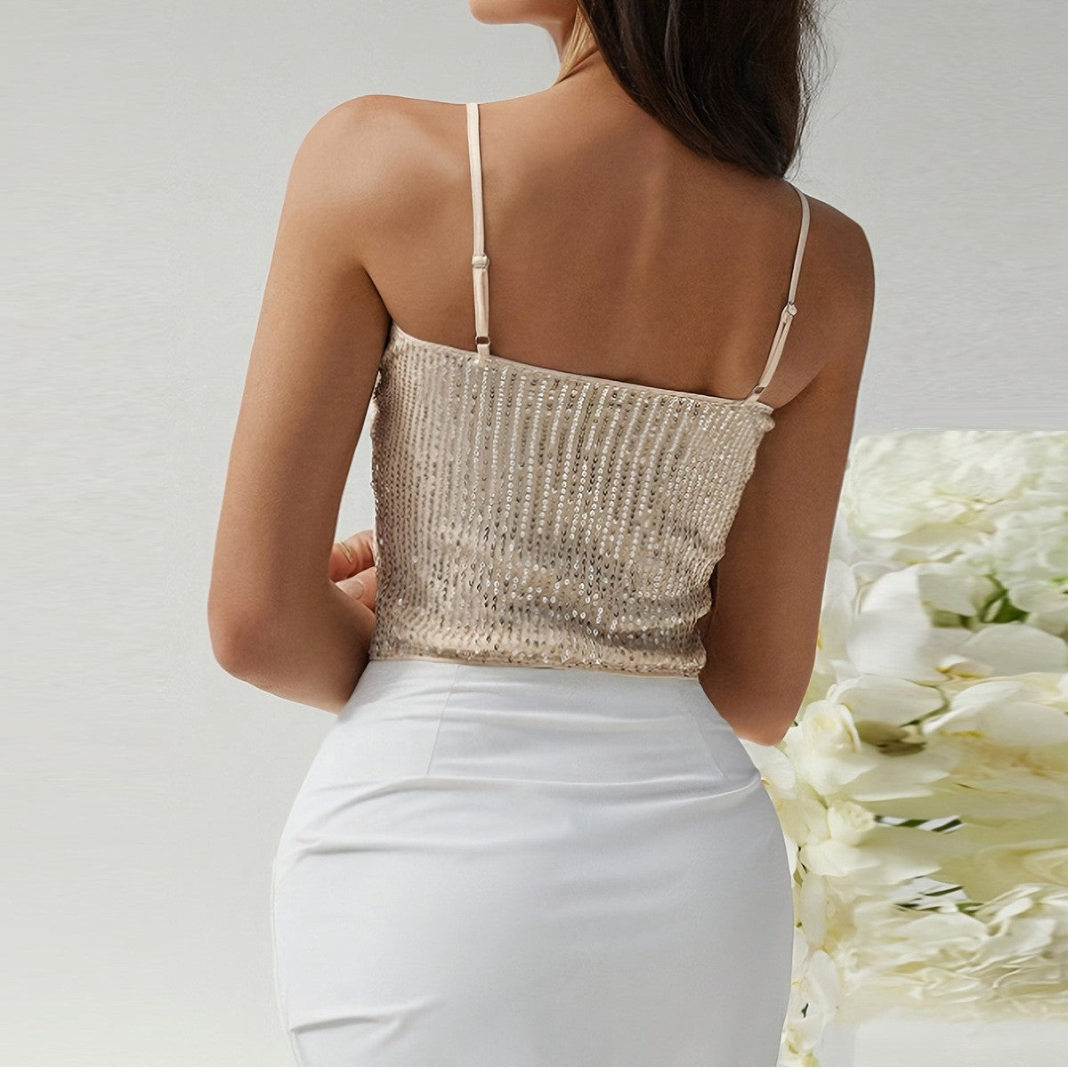 Mira Sequin Backless Camisole