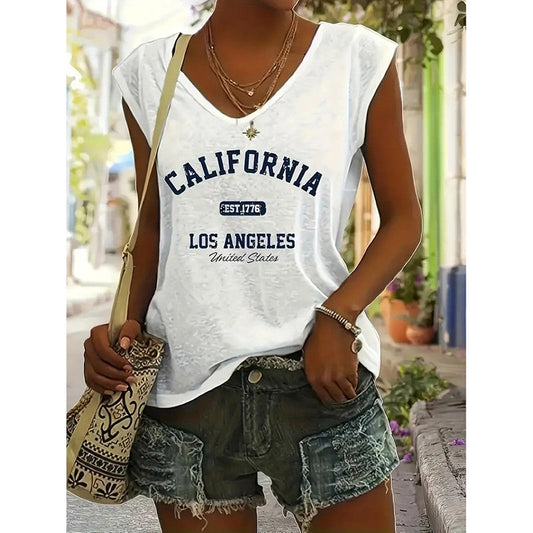 Sierra Letter Print V-Neck Tank